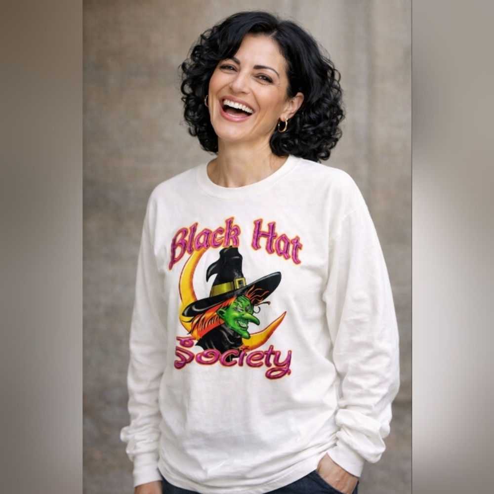 BLACK HAT SOCIETY Graphic Long Sleeve Tee Halloween size XL